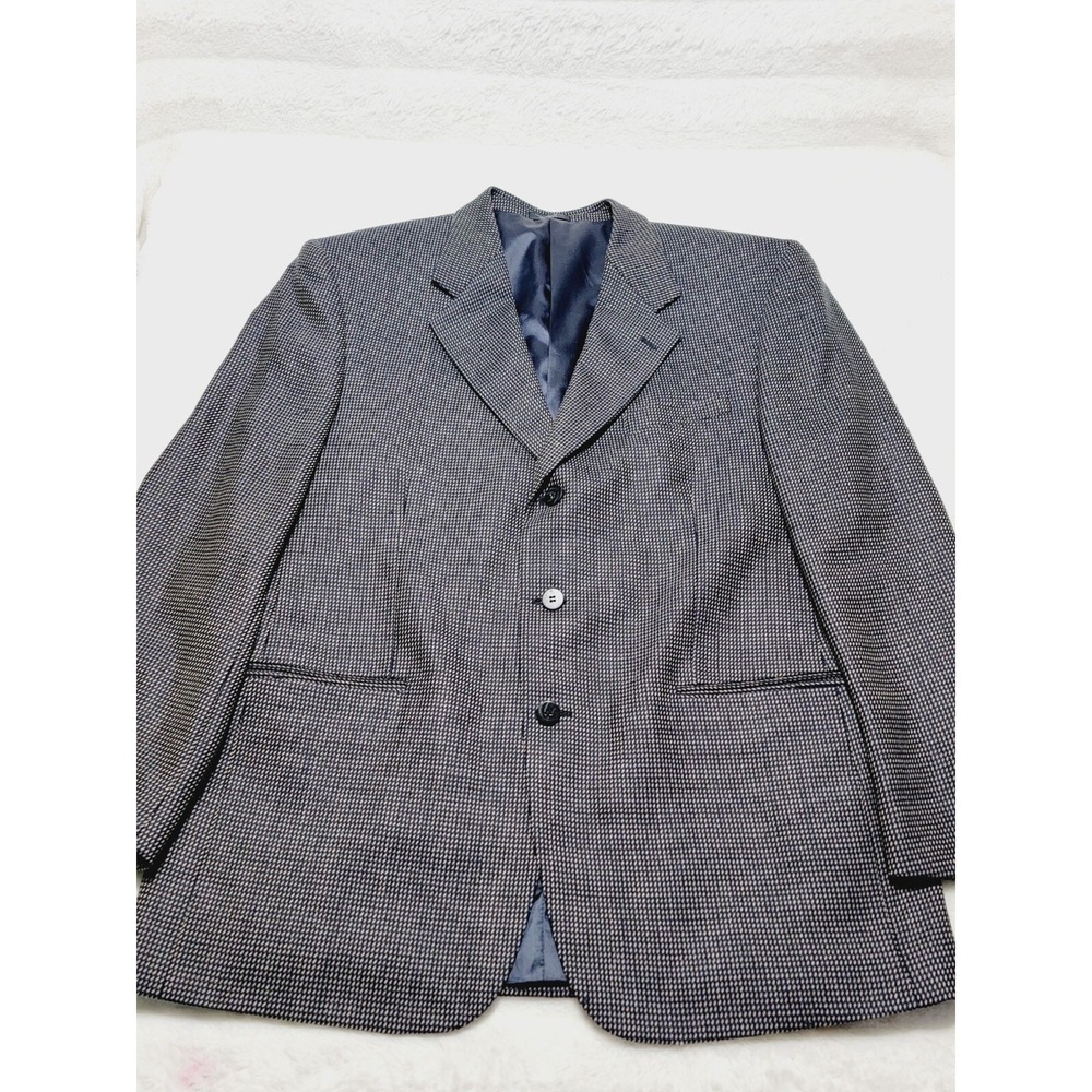 Joseph Feiss Mens Blazer Jacket Sz 44R 100% Wool 3 Button Sport Coat Houndstooth